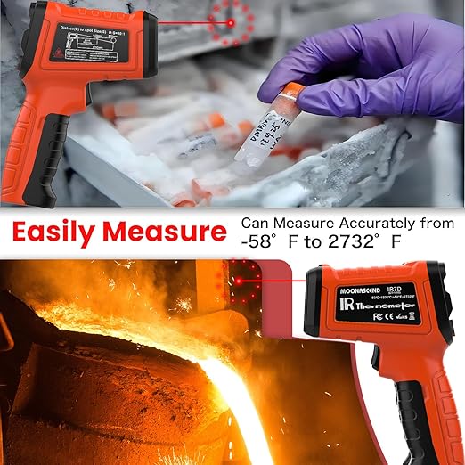 MOONASCEND 50:1 Infrared Thermometer Gun, -58°F to 2732°F Non-Contact Laser Temperature Gun for Cooking, Pizza Oven, Reptile, Griddle, Digital Temp Gun for HVAC and Industrial Use