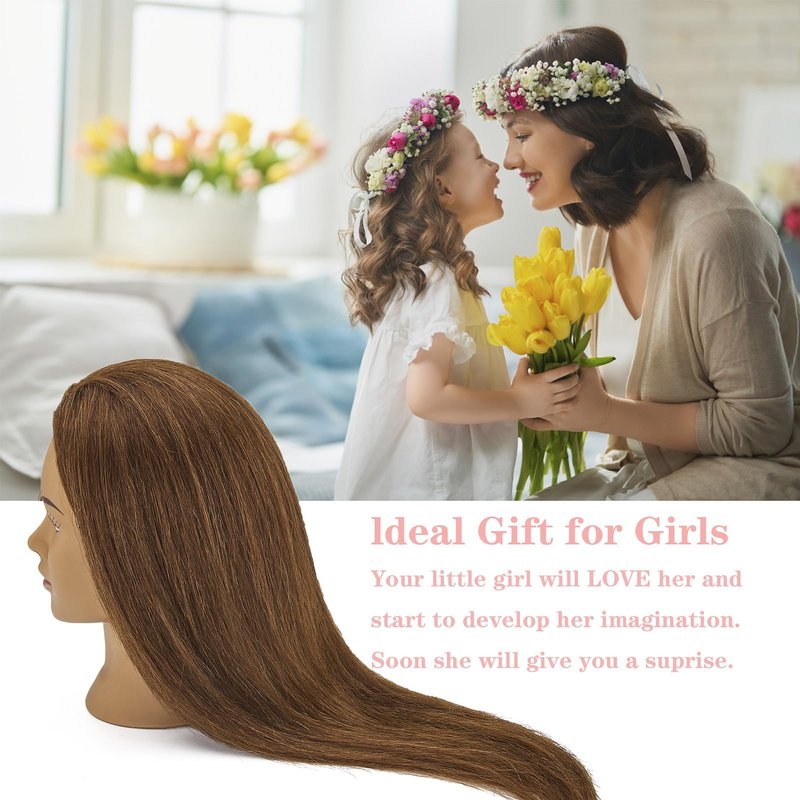 SZCY LLC 100% Human Hair Mannequin Head Hair Styling Training Head Cosmetology Manikin Head Doll Head for Hairdresser with Clamp Holder