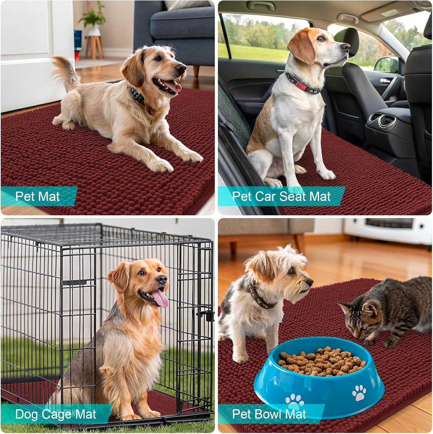 OLANLY Dog Door Mat - Absorbent Non-Slip Washable Doormat for Muddy Paws | 54x32, Quick Dry Chenille in Caramel Russet