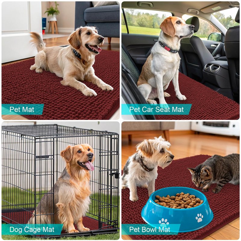 OLANLY Dog Door Mat for Muddy Paws 59x20, Absorbs Moisture and Dirt, Absorbent Non-Slip Washable Doormat, Quick Dry Chenille Mud Mat, Entry Indoor Entryway Carpet for Inside Floor, Caramel Russet