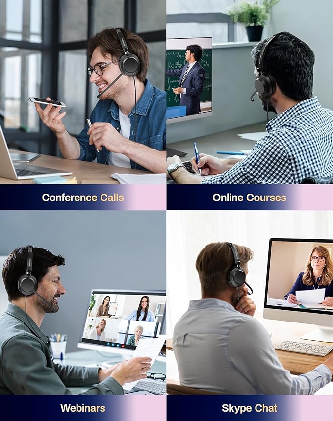 USB Headset with Microphone for PC-Wired Noise Reduction Office Headset for Work with Laptop/Mac,Computer Headphones with Volume Control & Mic Mute,Compatible with Zoom/Skype/MS Teams/Call Centers