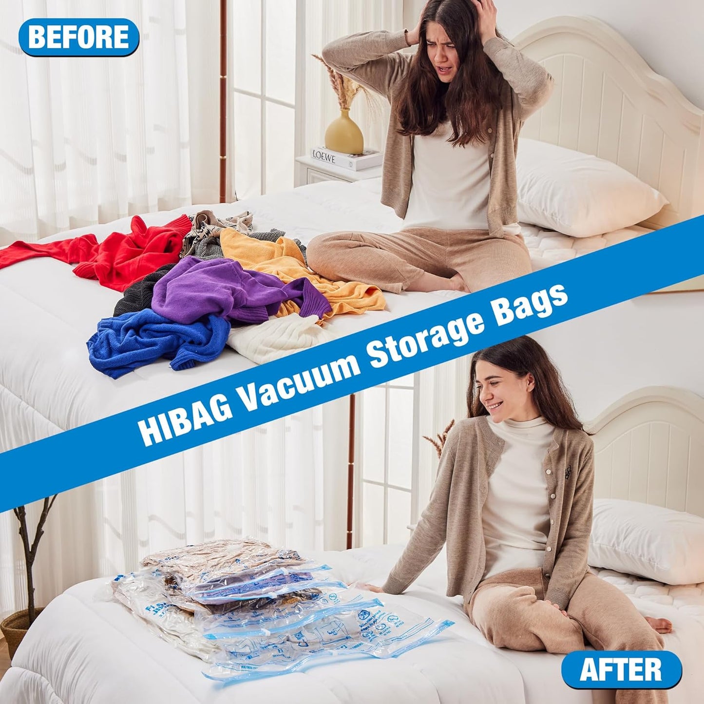 Skiennix Vacuum Storage Bags - 10 Small Space Saver Seal Bags for Clothes with Travel Hand Pump