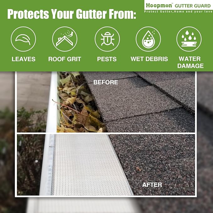 6 Inch Gutter Guard - Heavy Duty 100% Stainless Steel High-Flow Leaf Screen for Debris, Clog & Overflow Protection - Fits K-Style & Half-Round, Screws Included (1 Panel, 6in x 7.8in)