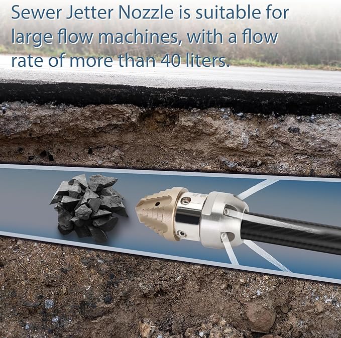 Anrain 3/8 Sewer Jetter Nozzle for 40 L/min Pressure Washer, 360 Degree 3/8 NPT Sewer Jetter Rotating Nozzle, Stainless Steel, for Vehicle Cleaning, Industrial Equipment Cleaning, 2-Year US Warranty