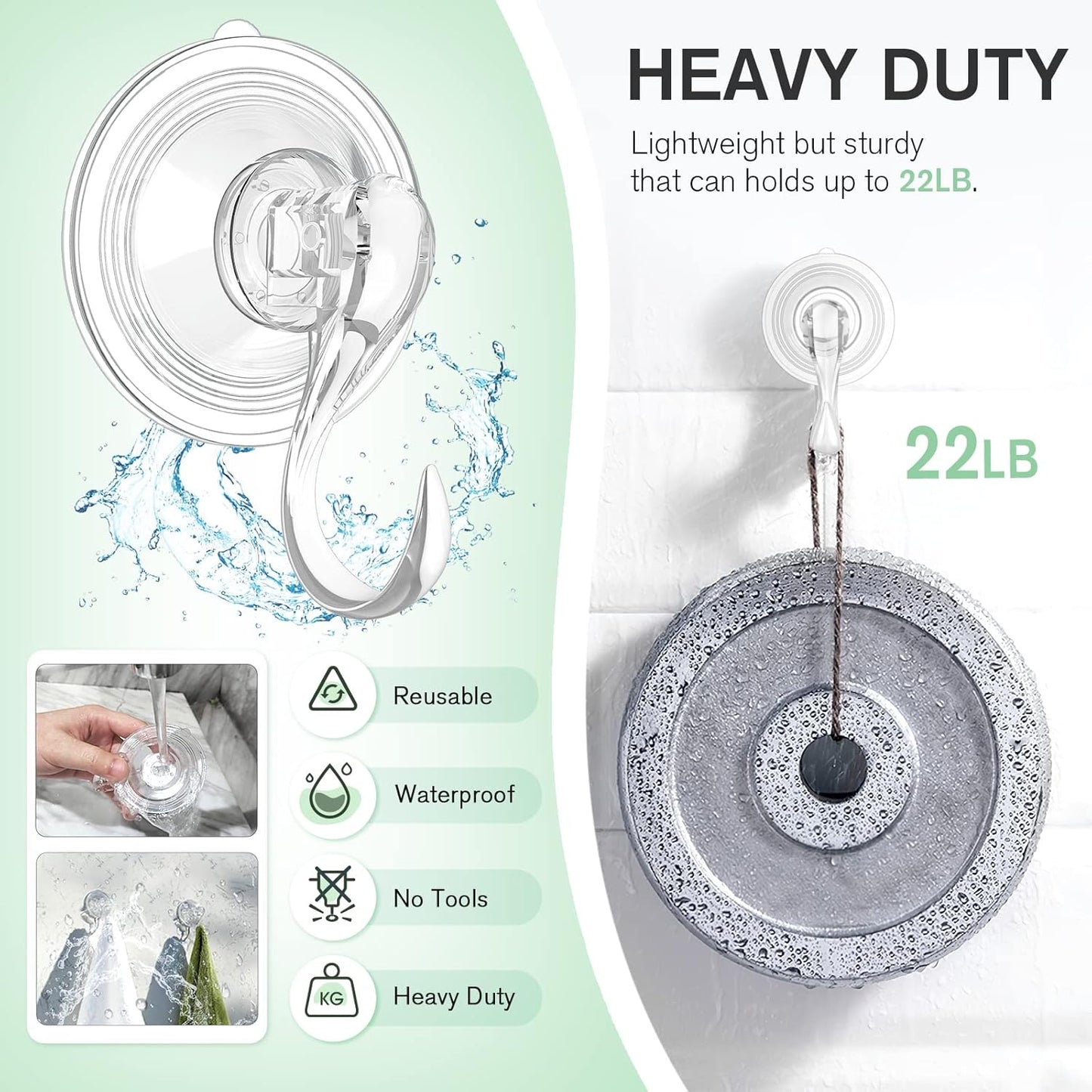 VIS'V Large Suction Cup Hooks - 2 Pcs with 12 Pcs Small Metal Hooks | Strong Hold & Versatile Use