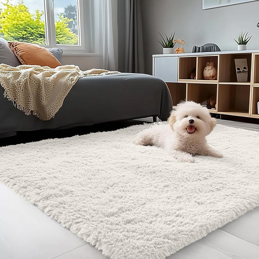OLANLY Accent Rug - Soft Fluffy Shaggy Area Rug for Bedroom & Living Room | 4x5 ft, Ivory