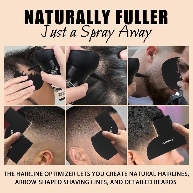 Hair Thickening Fibers&Pump Applicator Set Professional Hair Styling Set- Hair Fibers Barber Enhancement Spray for Mens Hair&Beard- Hairline Enhancer & Volumizing Spray Barber Enhancement Card(Black)