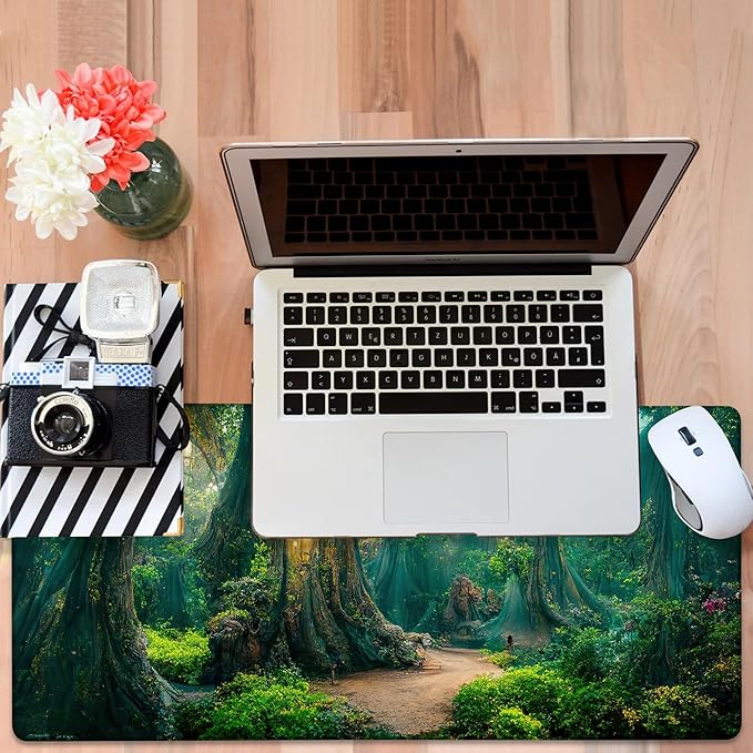 NITAHHHY Gaming Desk Pad Large Extra Length Mysterious Forest Mouse Pad Keyboard Laptop Non-Slip Waterproof with Rubber Base Thick Stitched Edge Mouse Mat for Office Home 35.4 x 15.7 Inches