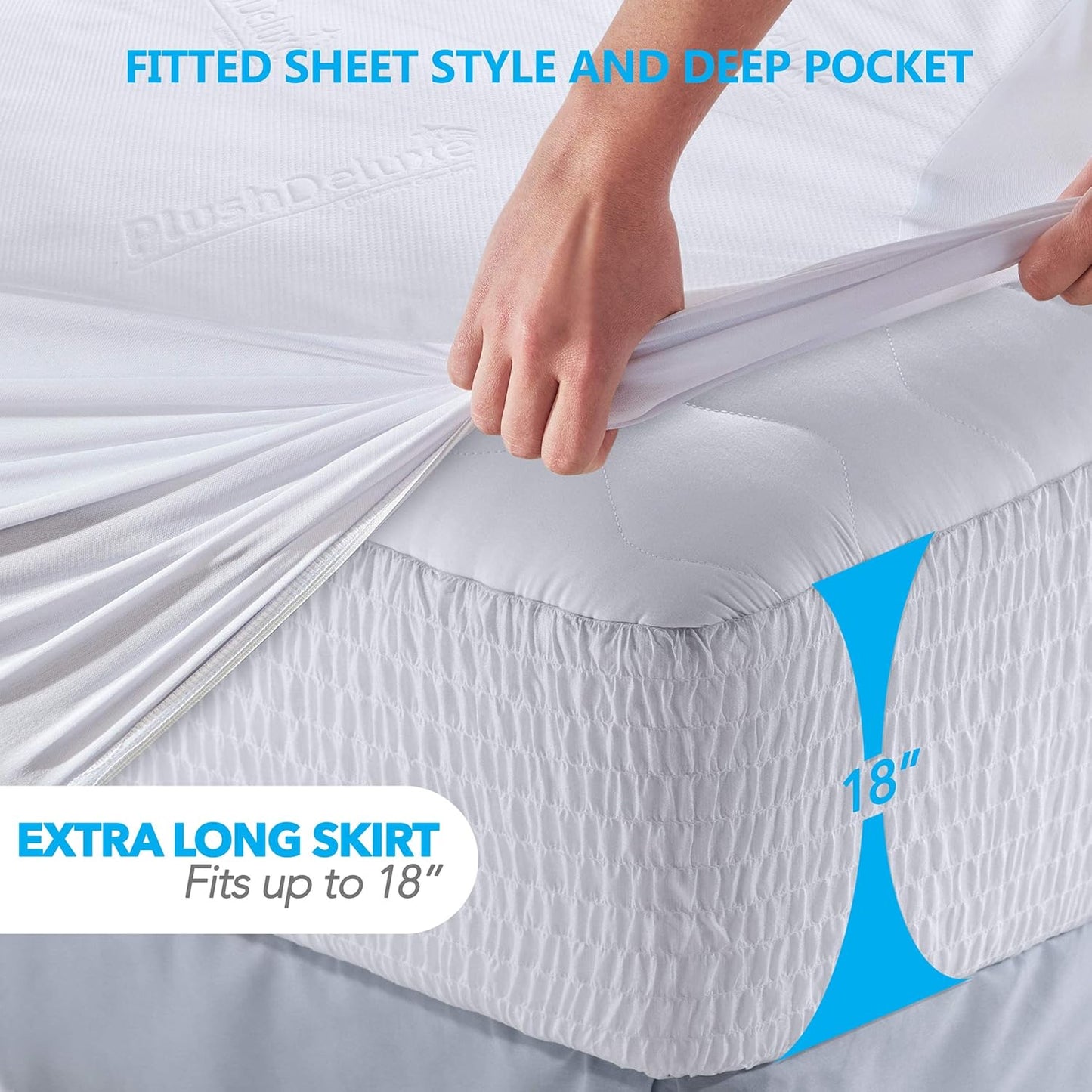 PlushDeluxe Premium Bamboo Mattress Protector - Waterproof, Ultra Soft & Breathable Twin Size Cover - White
