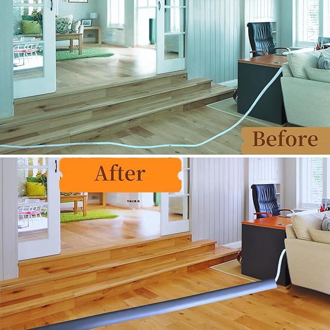 BEIEBIJOB Self Adhesive Floor Cord Cover, Cable Protector, 10ft, Gray