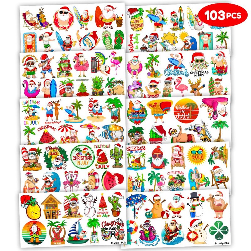 Christmas Santa Temporary Tattoos - 103 PCS Hawaiian Beach Party Supplies | Fun Gifts for Kids