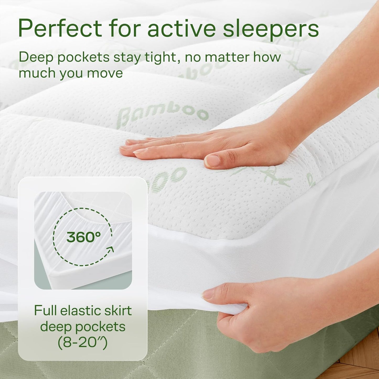 Niagara Ultra Soft Full XL Mattress Topper - Bamboo Viscose Pillow Top for Back Pain Relief | Naturally Cooling Green