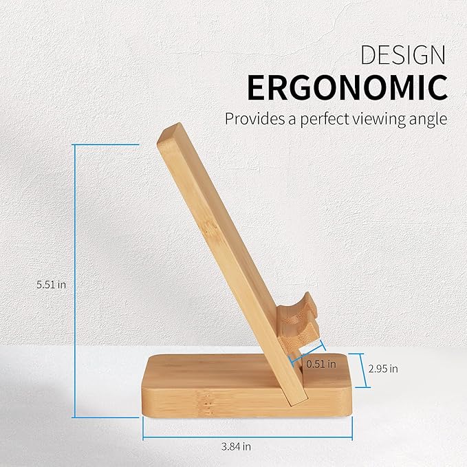 Plehood Wood Phone Stand, Desktop Wooden Phone Holder, Portable Office Phone Stand for Desk, Wood ipad Stand, Compatible with iPhone & All Cell Phones (Bamboo)