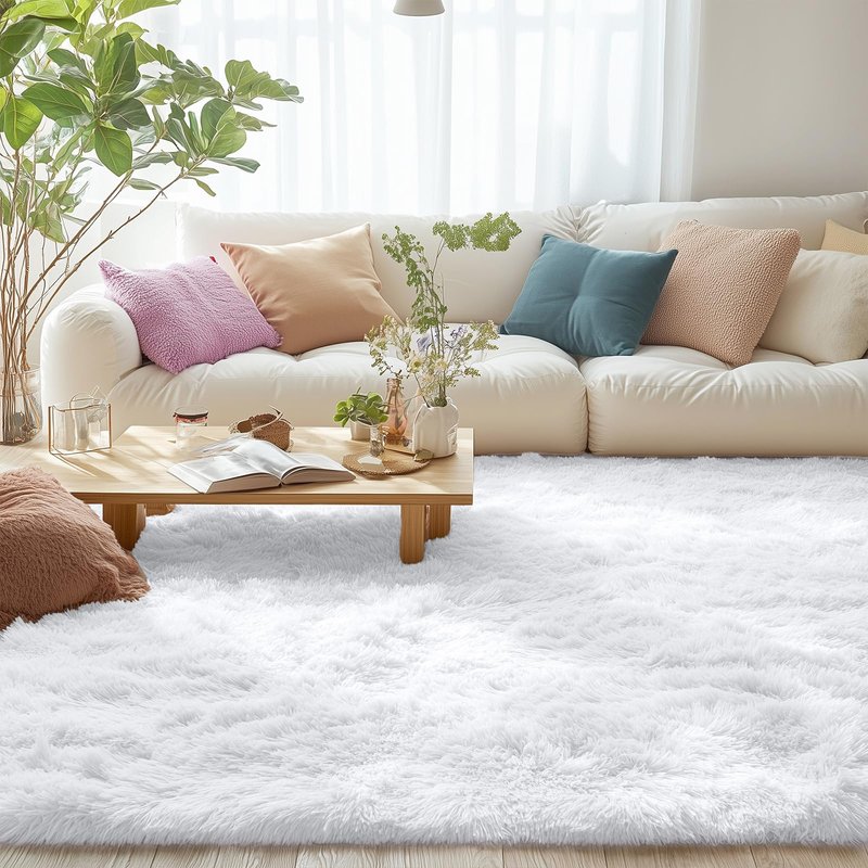 OLANLY 5x7 Machine Washable Large Area Rugs for Living Room, Bedroom, Soft Fluffy Shaggy Bedside Rug, Indoor Floor Carpet for Kids Girls and Boys, Dorms, Nursery, Home Decor Aesthetic, White