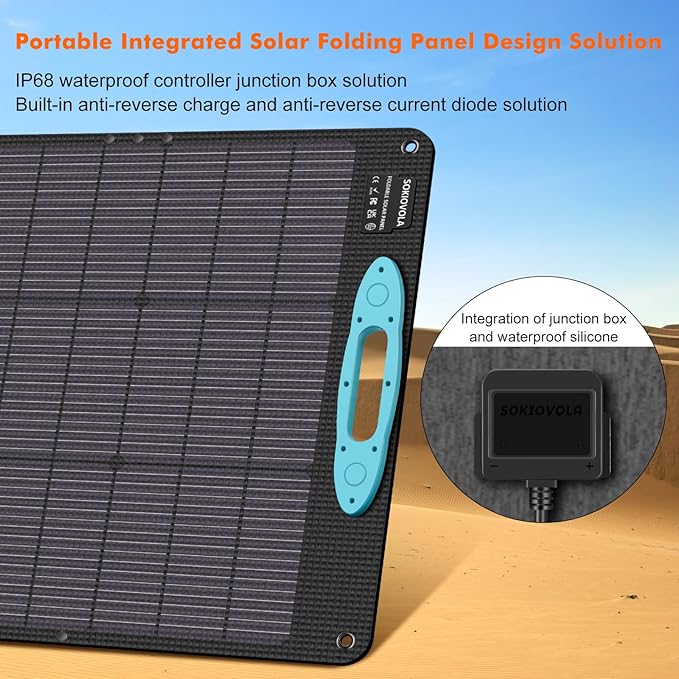 SOKIOVOLA 100W Portable Solar Panel for Power Station,ETFE Portable Foldable Solar Charger NextGen 25% High Conversion IP68 Waterproof Solar Panel for Camping Outdoor RV Blackout