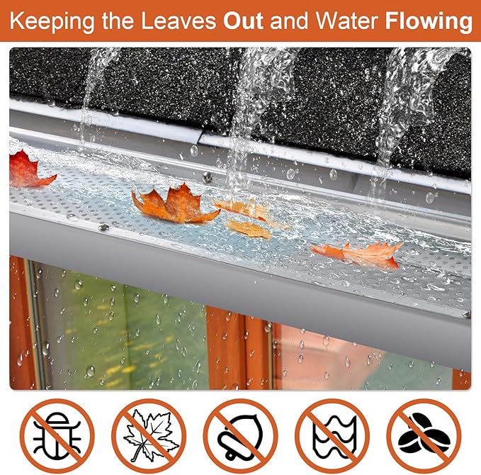 5 inch Gutter Guard, 13 Pack-52ft, Aluminum Rain Gutter Guard, DIY Leaf Filter Gutter Guard Protection Cover, Raptor Mesh Gutter Screen Cleaning Tools for Downspout, Roof, with Screws