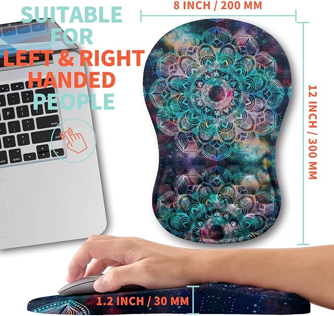 Kuosgm Ergonomic Mouse Pad Wrist Support with Memory Foam Massage Bulge, Carpal Tunnel Pain Relief Mousepad Wrist Rest for Mouse(12x8 inch, Mandala)