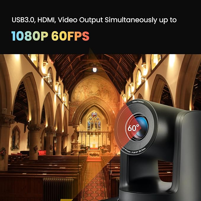 iuZee 4K UHD PTZ Camera AI-Auto Tracking, 20X Optical Zoom, USB3.0/HDMI/LAN PoE, IP Live Streaming, PTZ Conference Room Camera for Church Services Education Conference Events, Work with YouTube OBS