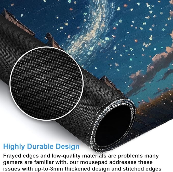 Starry Night Desk Mat, Abstract Swirl Large Mouse Pad 31.5x15.7 in