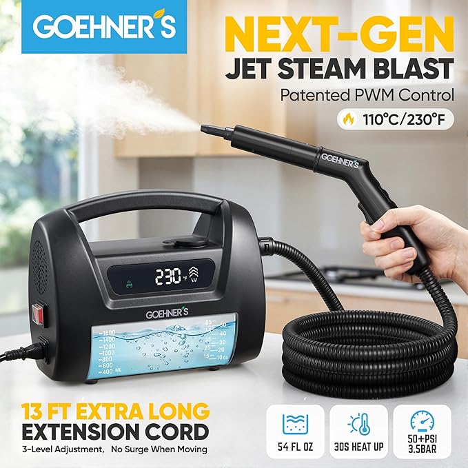 ðð©ð ð«ðððð Handheld Steam Cleaner for Home, 230Â°F/3.5Bar High Pressure Hand held Steam Cleaner for Car Detailing with 13ft Cord, 30s Heats Portable Steamer for Cleaning Grout Tile Bathroom Wall