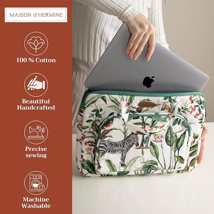 Maison d'Hermine Laptop Bag with Pocket Upto 13.5 inch Stain and Water Repellent Cotton Canvas Spring Summer (Wild)