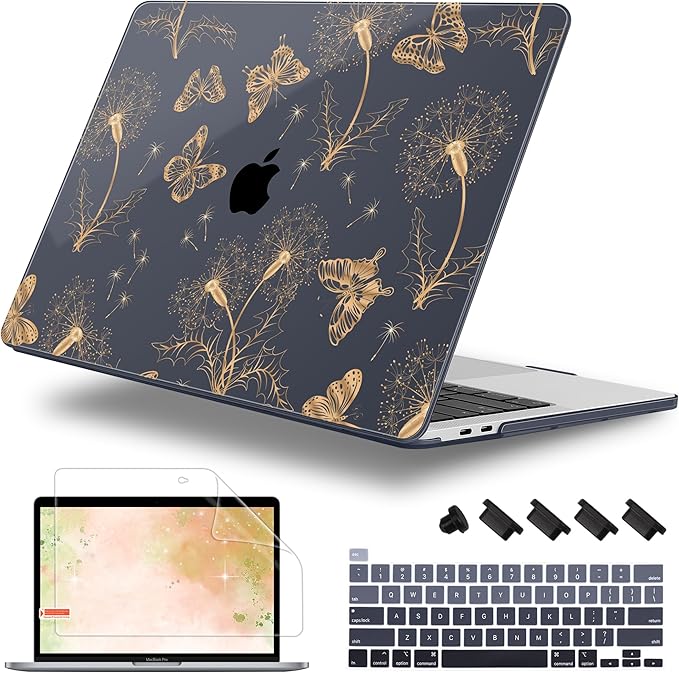 Lepeoac Case for MacBook Pro 13 inch Case M2 2022-2016 A2338 M1 A2251 A2289 A2159 A1989 A1708 A1706, Plastic Hard Shell + Keyboard Cover + Dust Plug, Butterflies