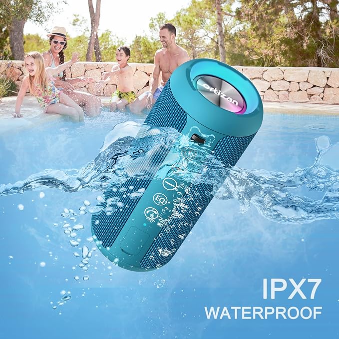 Ortizan Portable Bluetooth Speakers, IPX7 Waterproof Wireless Speaker with 24W Loud Stereo Sound, Outdoor Speaker with Bluetooth 5.3, Deep Bass, RGB Lights, Dual Pairing, 30H Playtime for Home