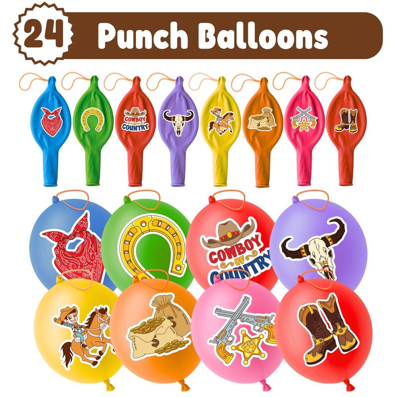 72 PCS Cowboy Party Favors for Kids – 48 Pre-Cut Temporary Tattoos & 24 Cowboy Punch Balloons Themed Birthday Party Decorations Supplies Favors Gifts, Goodie Bag Fillers, Classroom Rewards