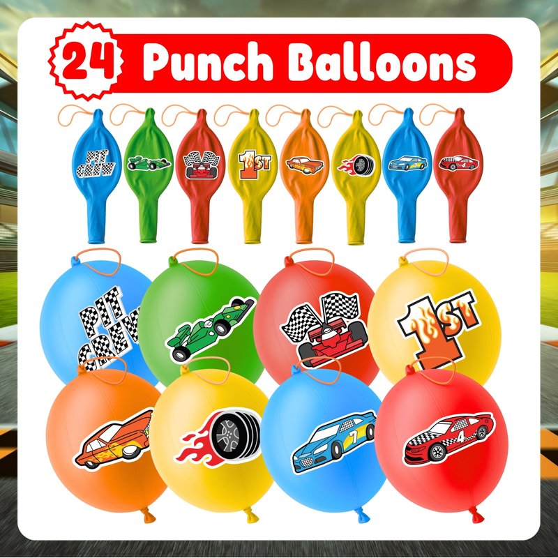 72PCS Race Car Party Favors for Kids - Car-Themed Party Supplies with 48 Pre-cut Temporary Tattoos & 24 Punch Balloons, Birthday Gifts, Goodie Bag Fillers, Classroom Rewards & Decorations