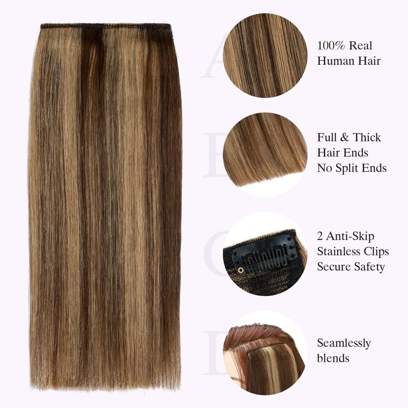 S-noilite 2 pieces 8 inch Clip In Short Hair Extensions 100% Remy Human Hair Invisible Mini Short Clip in Hairpiece for Women with Thinning Hair Medium Brown Mixed Dark Blonde