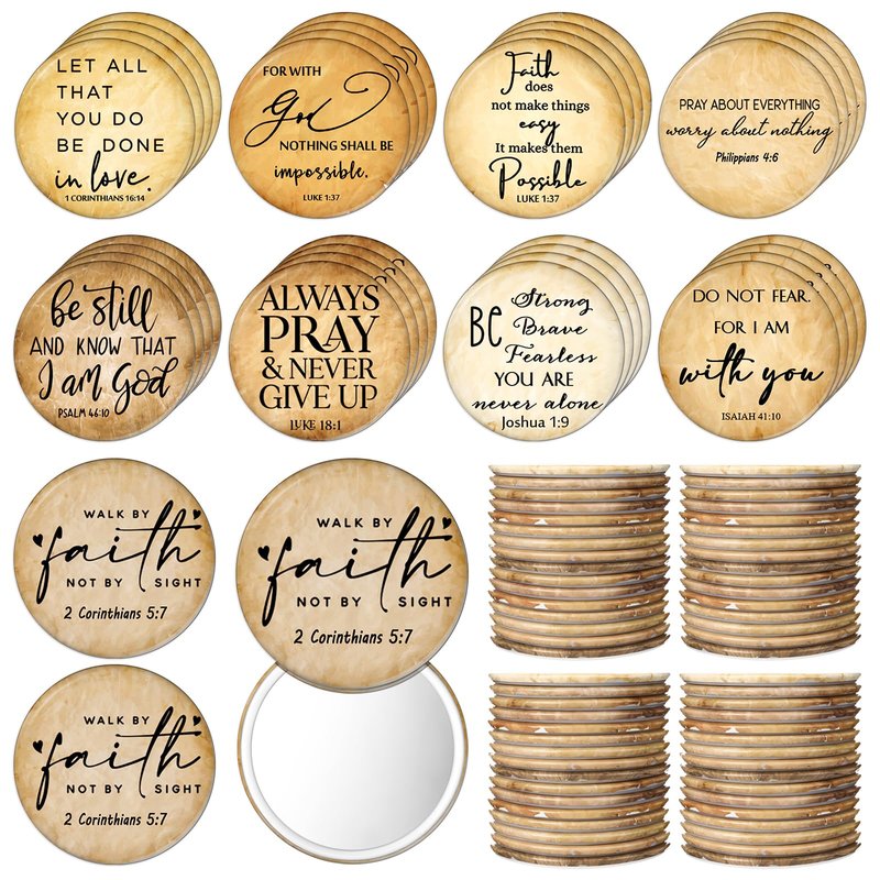 GlikCeil 72 Pcs Mini Christian Compact Mirrors for Women Church Gifts Retro Inspirational Bible Verse Pocket Makeup Mirrors Religious Gift for First Communion Church Baptism Party Favors