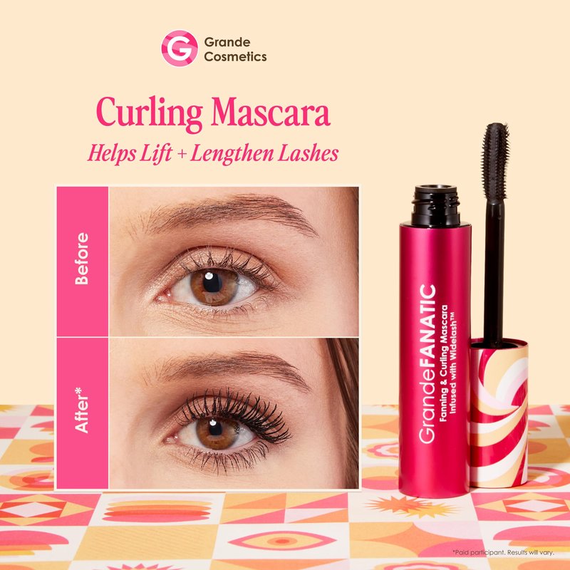 Grande Cosmetics GrandeFANATIC Fanning & Curling Mascara with Conditioning Peptides - for Longer-Looking, Lifted Lashes - Black (0.37 oz)
