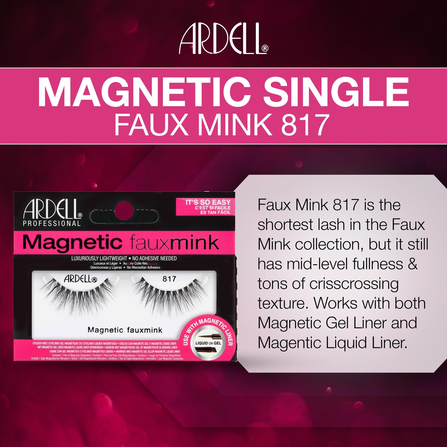 Ardell Magnetic Lashes Single Faux Mink Lashes 817 - Luxuriously Lightweight, No Adhesive Needed False Eyelashes, 1-Pair, 3-Pack