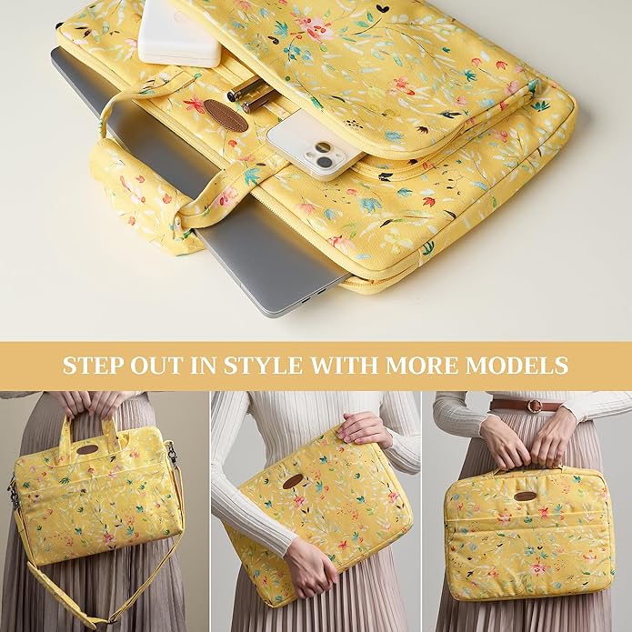 Maison d'Hermine Laptop Bag with Pocket Upto 15.5 inch Stain and Water Repellent Cotton Canvas Spring Summer (Colmar - Yellow)