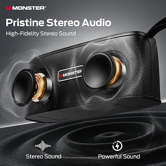 Monster Open Free AC100 Open Ear Bluetooth 5.3 Headphones, Wireless Earbuds with Earhooks, Immersive Stereo Sound by 16mm Large Driver, Clear Calls, 30H Playtime, Waterproof Sport Earbuds for Running