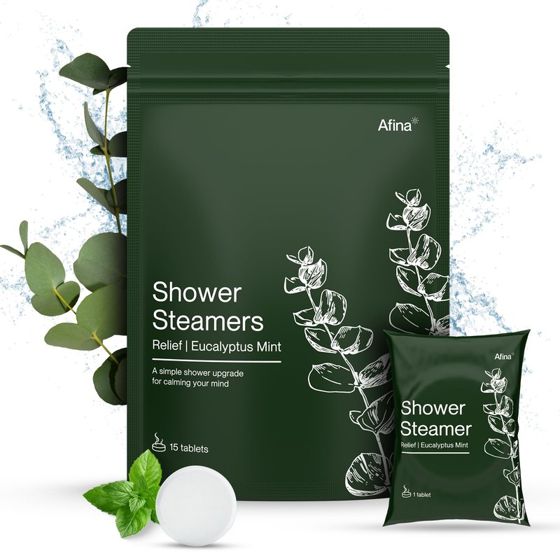 Afina Shower Steamers | Relief | Eucalyptus Mint | Natural Aromatherapy for Stress Relief and Relaxation | Spa Gifts for Women & Men (15 Count)