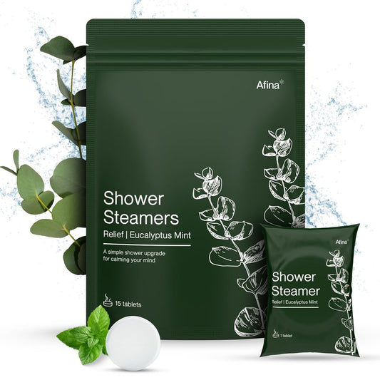 Afina Shower Steamers | Relief | Eucalyptus Mint | Natural Aromatherapy for Stress Relief and Relaxation | Spa Gifts for Women & Men (15 Count)