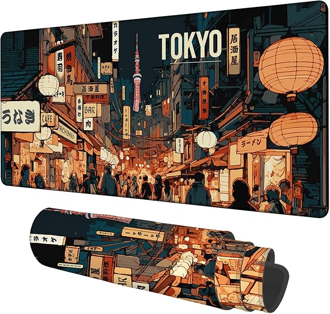 NITAHHHY Gaming Desk Pad Large Extra Length Tokyo Japan Mouse Pad Keyboard Laptop Non-Slip Waterproof with Rubber Base Thick Stitched Edge Mouse Mat for Office Home 35.4 x 15.7 Inches