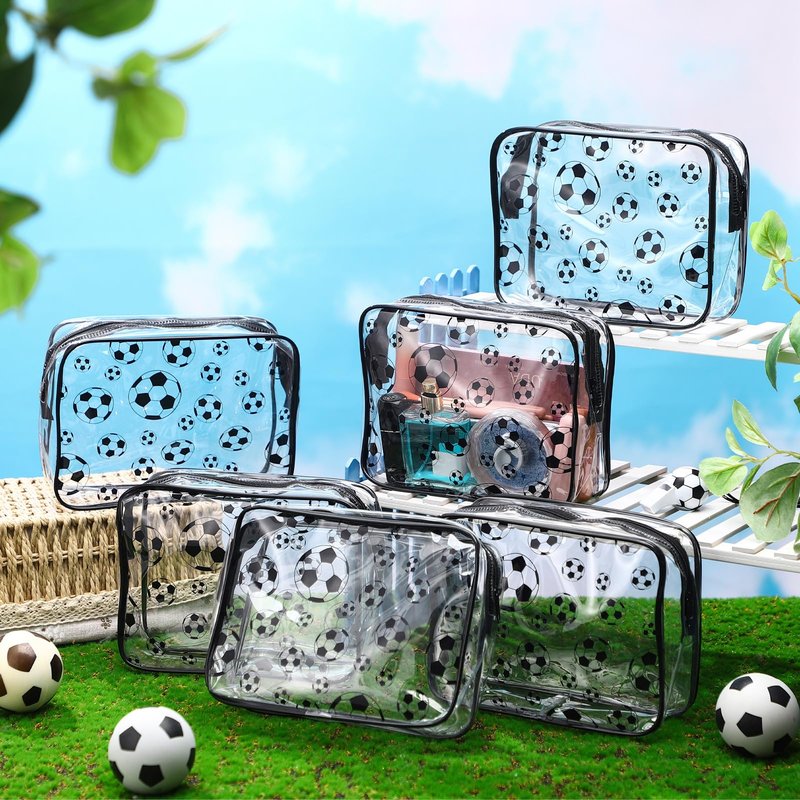 Kacctyen 20 Pcs Soccer Makeup Bags Bulk for Girls Women Football Team Party Favors Goodie Snack Bags 8 x 6 x 2.4'' Clear Cosmetic Bag Bulk for Soccer Mom Accessories PVC Toiletry Pouch with Zipper