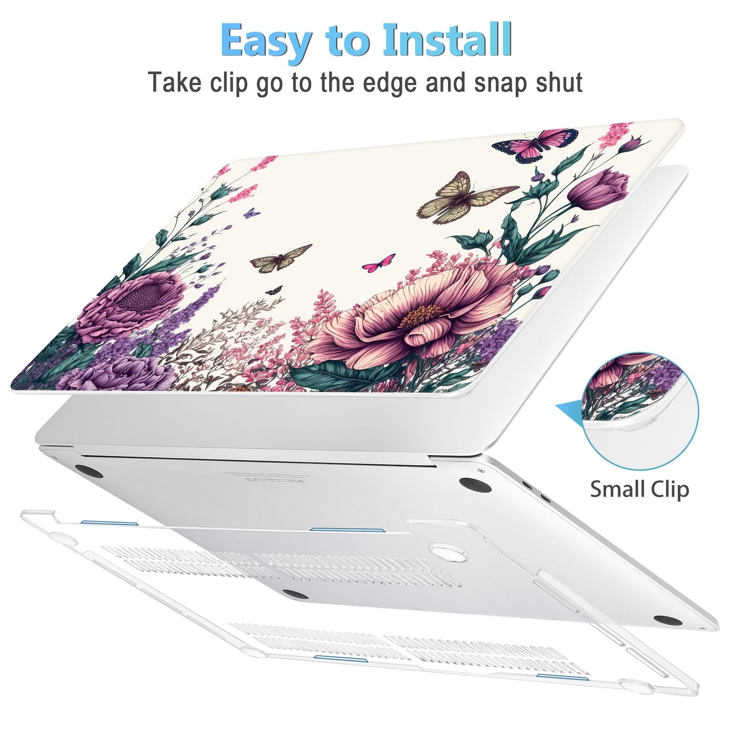 Mektron Designed Case for MacBook Pro 16 Inch A2141 Cover 2019 Release 16" with Liquid Retina Display/Touch ID, Plastic Hard Shell with Keyboard Skin & Screen Protector, Butterfly Flower C077
