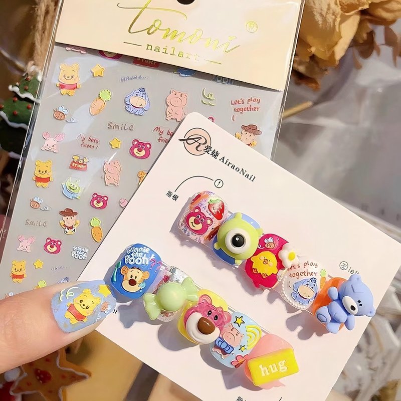 Dedyel Funny Cartoon Nail Stickers Fun Bears Cute Cartoon Bear Self-Adhesive Nail Stickers for Women Girls Kids Nail Art Decoration