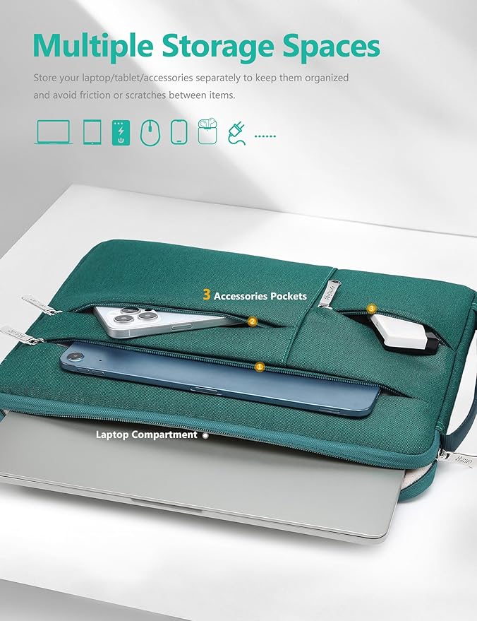 HYZUO 15-16 Inch Laptop Sleeve Bag for MacBook Pro 16 M5/M4/M3/M2/M1 Pro/Max A3428 A3429 2026-2019, 15" Surface Book, NoteBook Case for 15" 15.6" HP Dell Lenovo Asus Acer Samsung, Dark Green