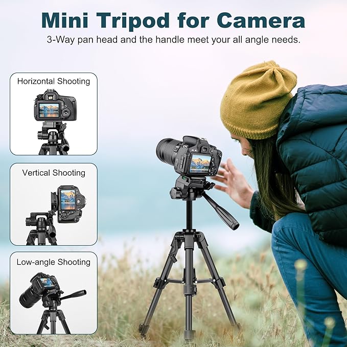 JOILCAN Mini Tripod for Camera, 25" Tabletop Camera Tripod, Portable Travel Tripod with Phone/Tablet Holder, Lightweight Aluminum Tripods for DSLR Phone Spotting Scope