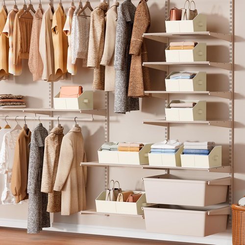 Homsorout Trapezoid Closet Shelf Organizer - Large Fabric Storage Baskets for Clothes & Books | 3-Pack Beige