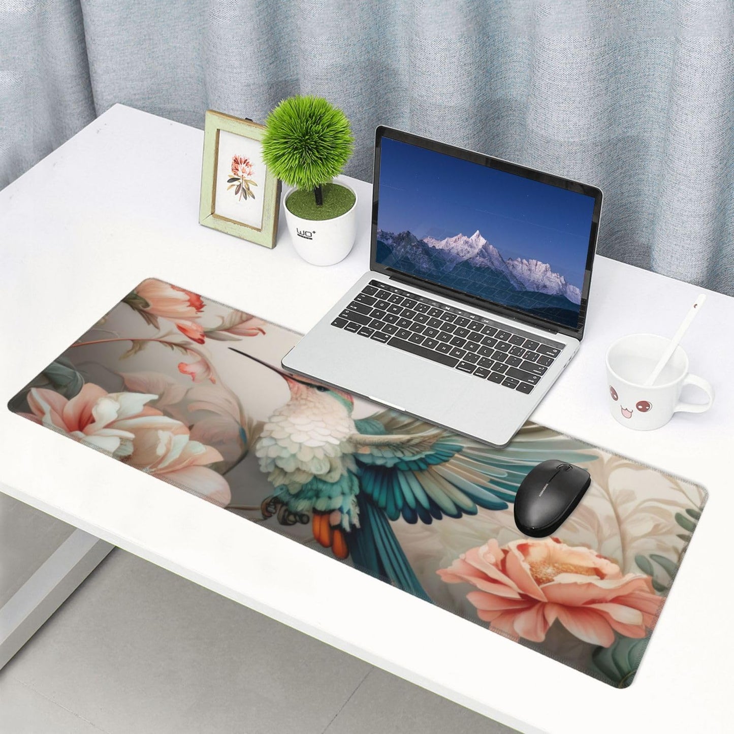 Gaming Mouse Pad, Large Non-Slip Rubber Base Mousepad, Keyboard Mouse Mat, Desk Pad with Stitched Edges, 31.5x11.8inch, Art Bird Flower