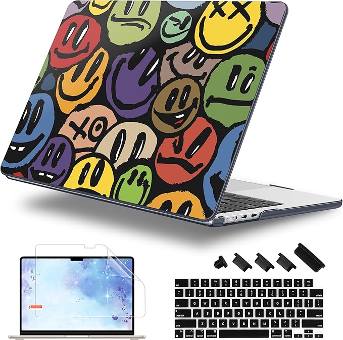 Lepeoac Case for 2026/2025/2024/2023 MacBook Air 15-inch Laptop Release M5 A3448 /M4 A3241 /M3 A3114 /M2 A2941, Stylish Protective Hard Shell Cover for MacBook Air 15.3 inch, Happy Emoji