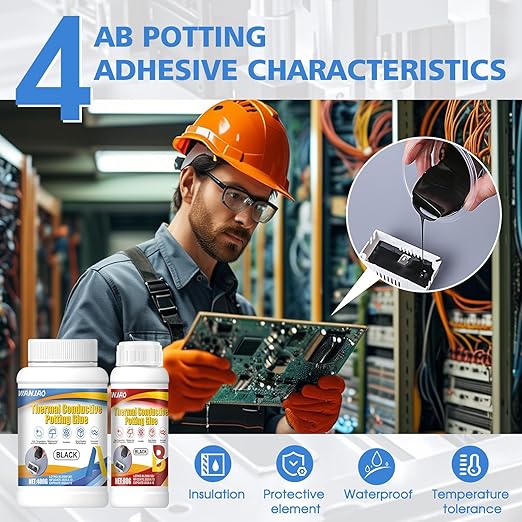 WANJAO Electronic Potting Compound, Thermally Conductive Epoxy Thermal Adhesive Insulation Waterproof Sealant for Electronic Component Packaging Led Power Supply Circuit Board Protection, 480g A+B