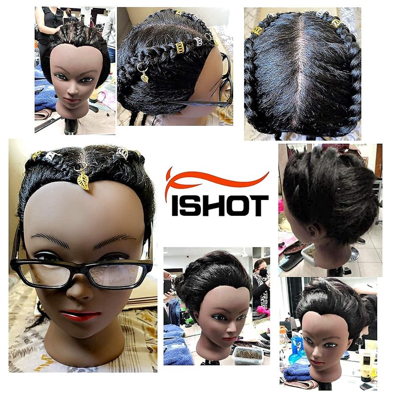 ISHOT Mannequin Head Human Hair,16"100% Real Human Hair,Beauty School Hair Practice Head,Manikin Cosmetology Hairdresser Training Head,Doll Head