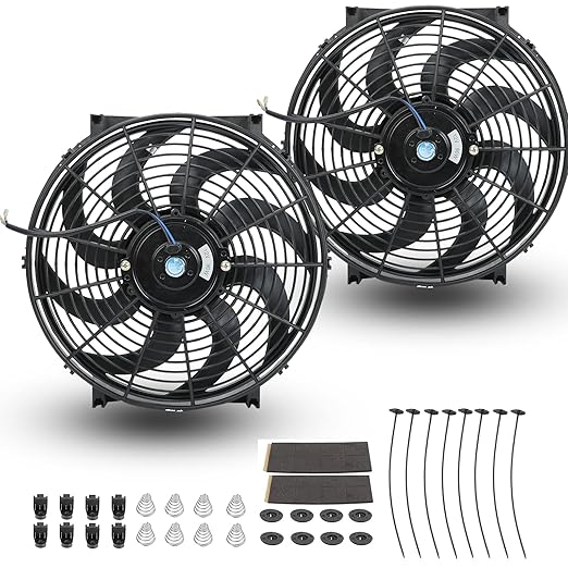 FSBCGT 2PCS 14 Inch Universal Slim Fan Push Pull Electric Radiator Cooling Fan Mount Kit 12V 90W Black