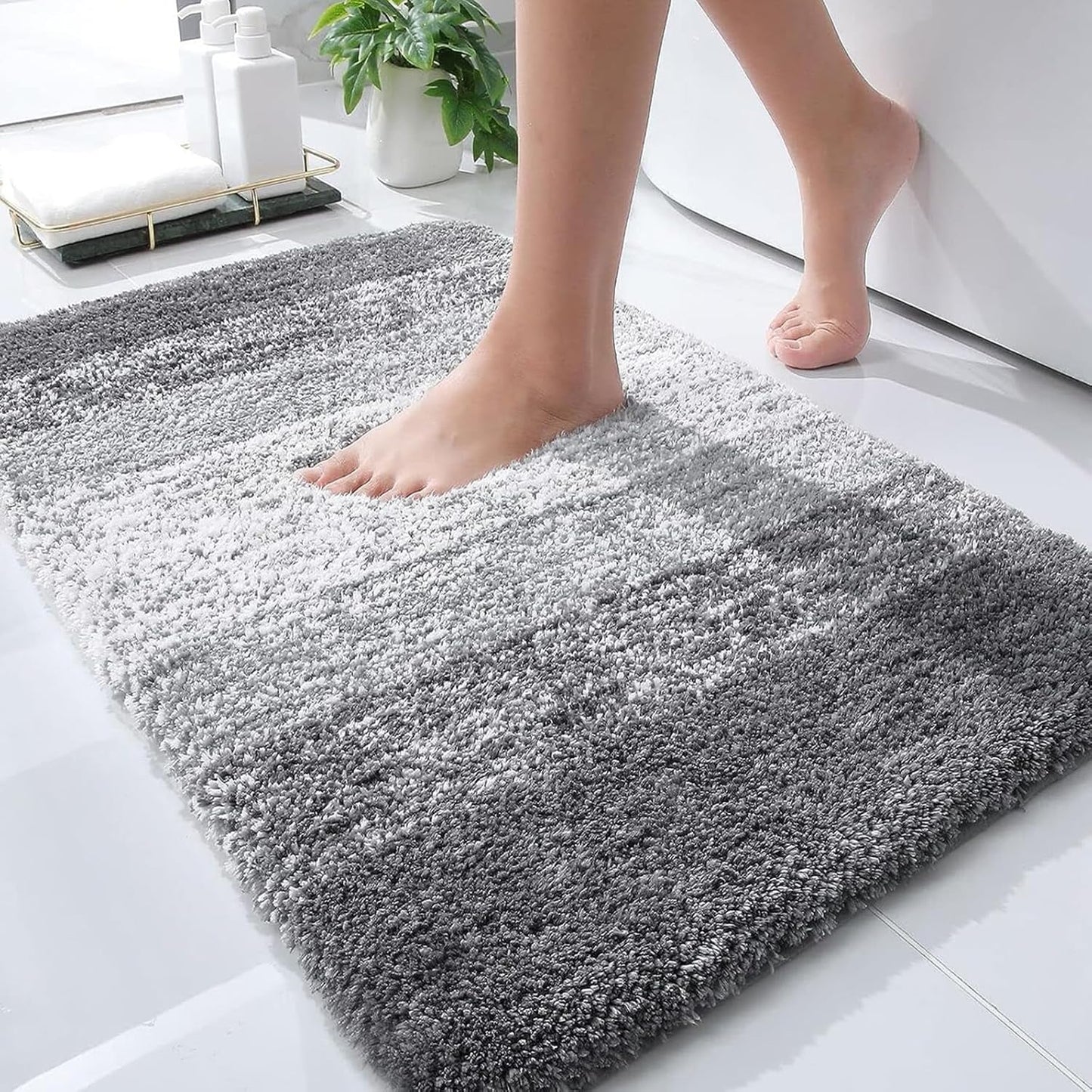 OLANLY Ombre Bath Rug Set - Soft Grey Bath Rug (30x20) & Toilet Lid Cover (17.5x15)